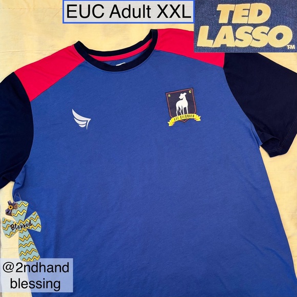 EUC Ted Lasso AFC Richmond T-Shirt Adlt XXL Colorblock Blue Red Navy Jerry Leigh - Picture 1 of 12